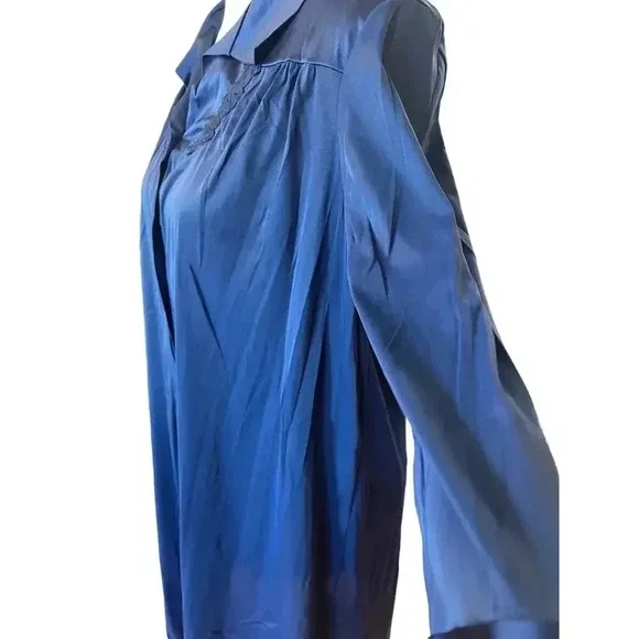 VANITY FAIR VINTAGE blue sheer button up pajama gown size medium - Picture 4 of 7